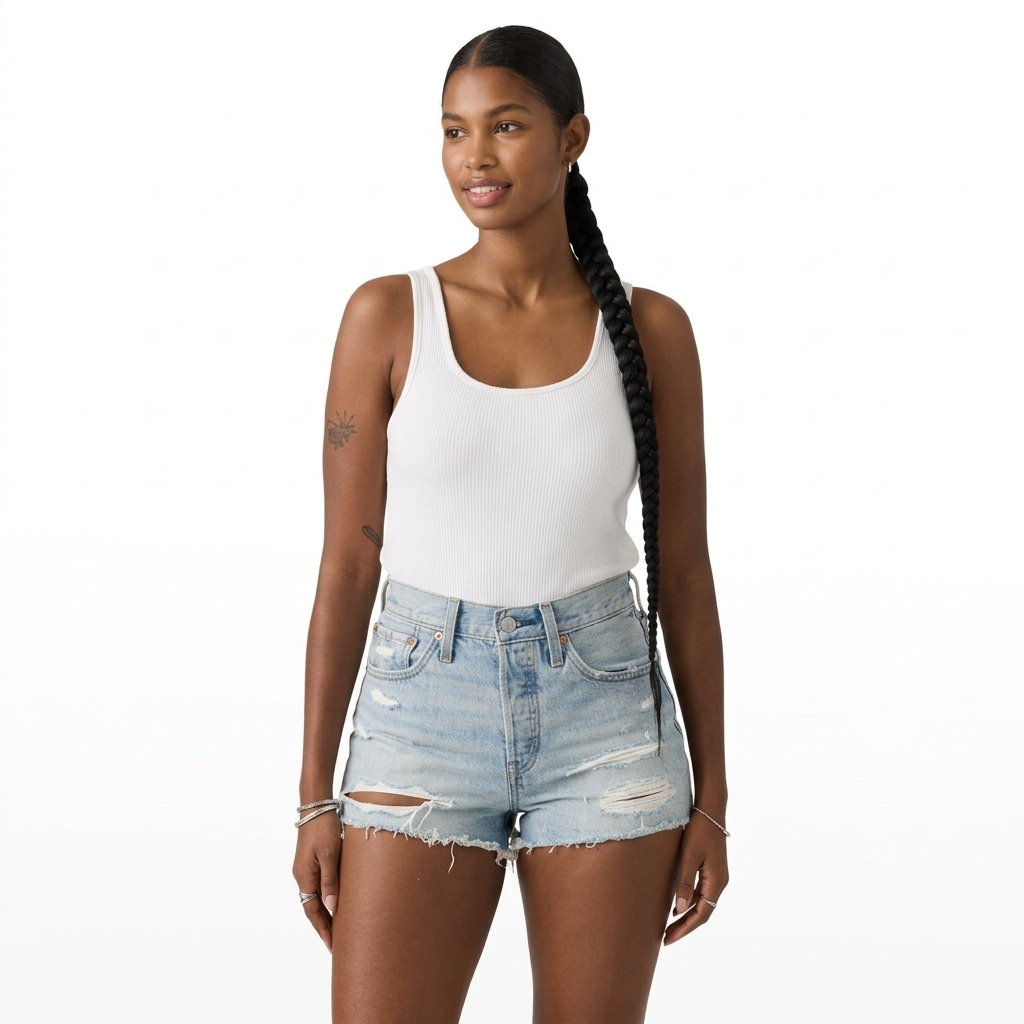 Short denim tiro medio en azul claro