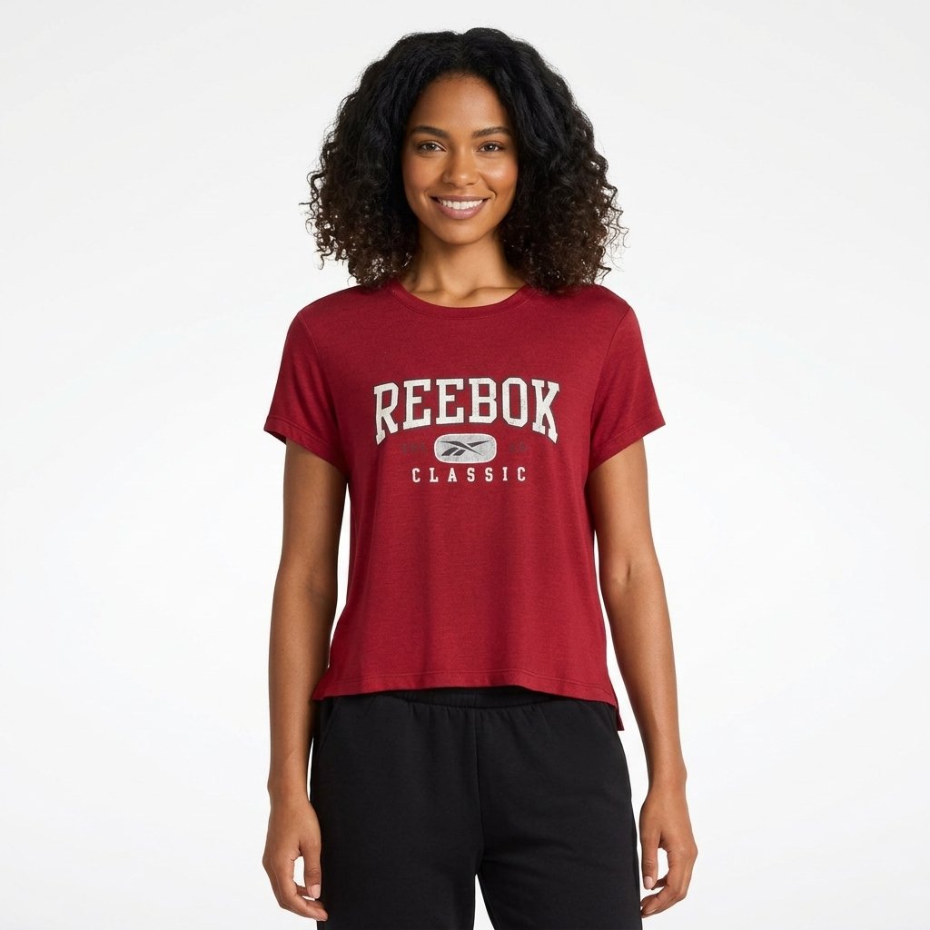 Camiseta Reebok cuello redondo rojo retro para mujer